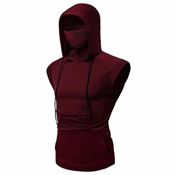 Men'S Workout Hooded Tank Tops Pure Color Sleeveless/Short Sleeve Gym Hoodies T-Shirts