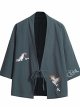 Mens Jacket Japanese Style Crane Printed Noragi Coat Cardigan