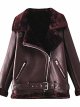 Women Fur Suede Short Jacket Lapel Outwear Trench Coat Zipper With Pocket Plush Jacket Brown