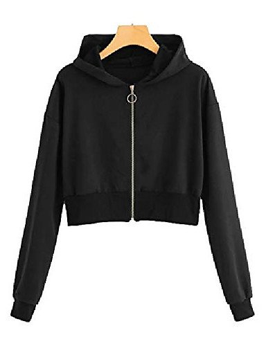 Mulimia Women'S Casual Zip Up Long Sleeve Crop Hooded Jacket Outwear Black Small