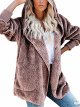 Women'S Hooded Cardigan Winter Fuzzy Jacket Long Sleeve Open Front Shearling Fleece Coat Outwear With Pockets Pink