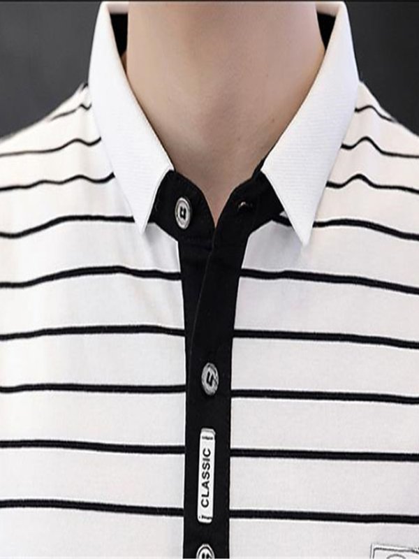 Men'S Striped Polo Short Sleeve Daily Tops White Black Navy Blue
