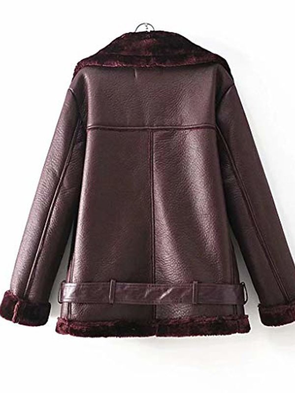 Women Fur Suede Short Jacket Lapel Outwear Trench Coat Zipper With Pocket Plush Jacket Brown
